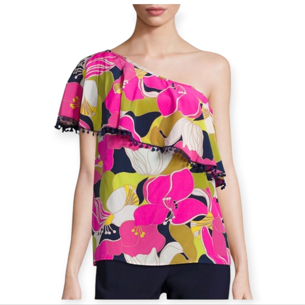 Trina Turk One-Shoulder Floral Print Top Size XS